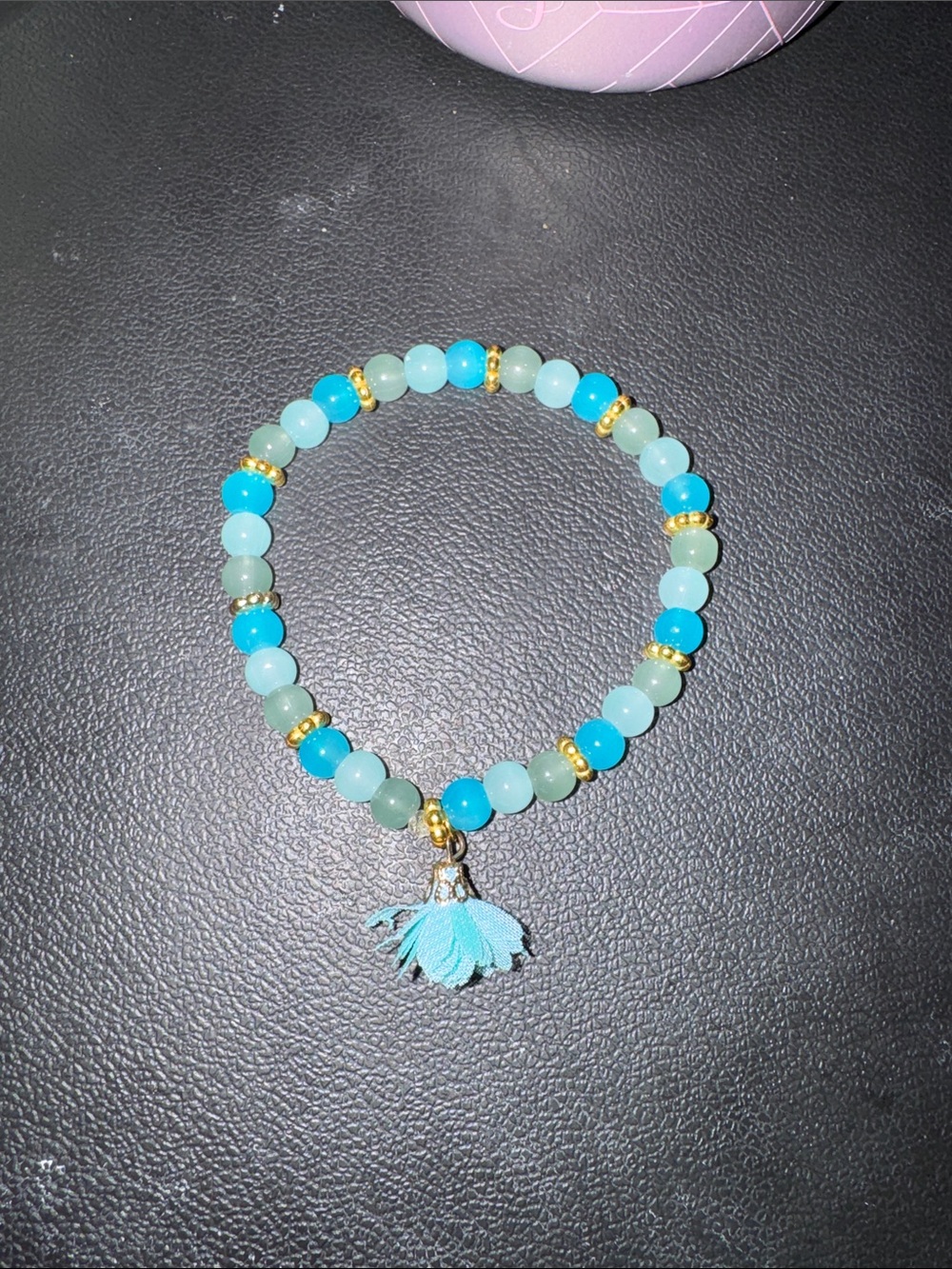 Blue Beaded Stretch Bracelet with Tassel Charm - Women's Jewelry